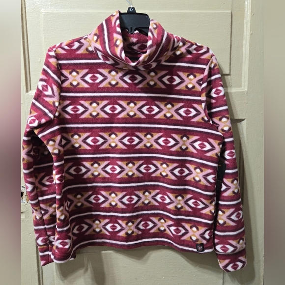 Mountain And Isles Mock Neck Aztec Long Sleeve Fleece Pullover Top NWT - Picture 1 of 7
